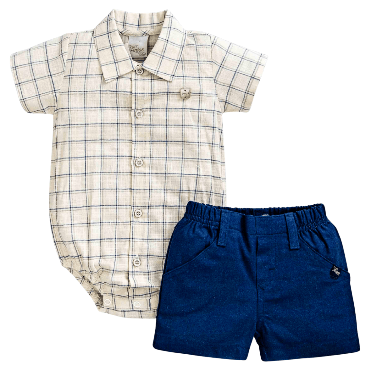 Conjunto Body Social Xadrez e Short Anjos Baby