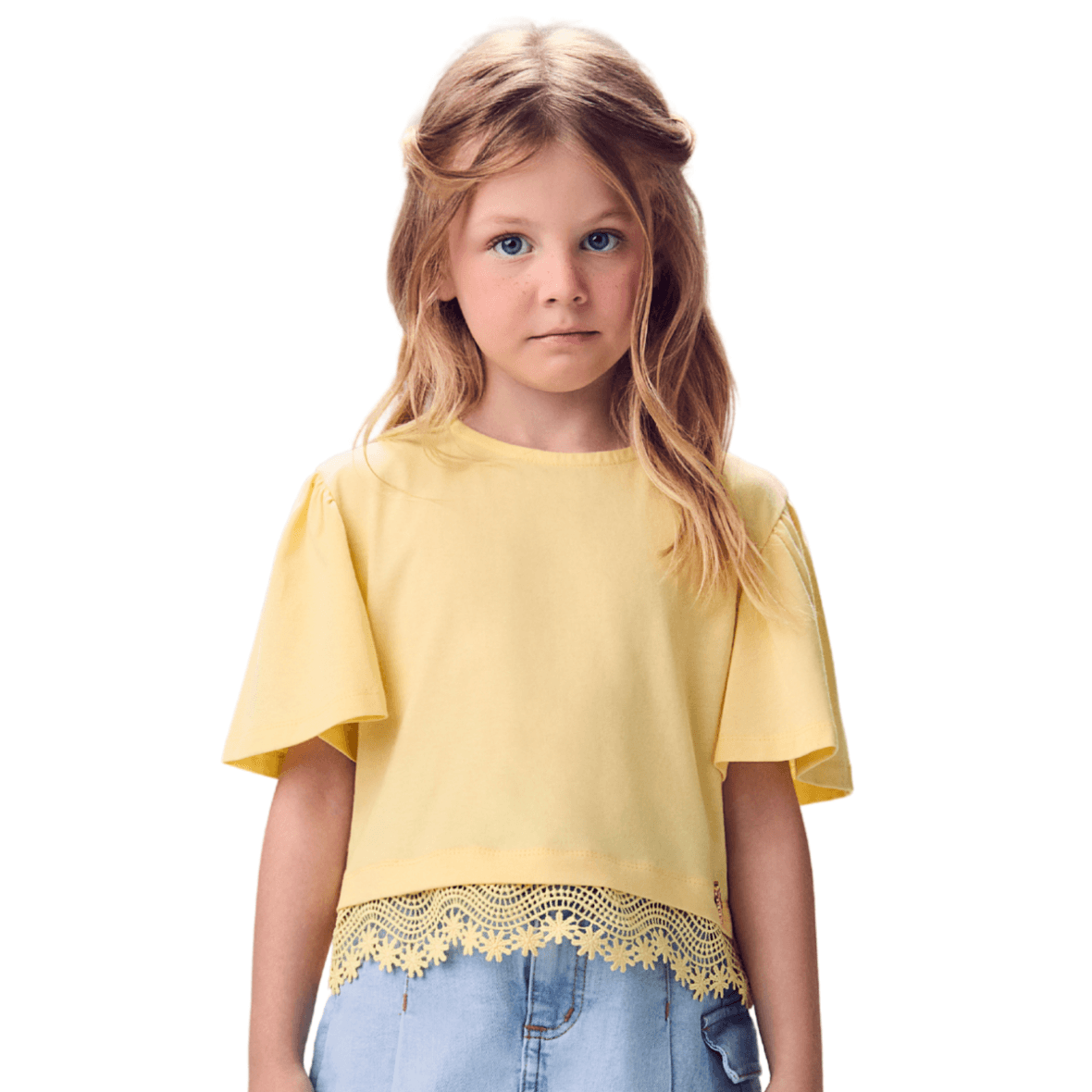 Blusa Infantil Renda Amarelo Butter Cream Animê