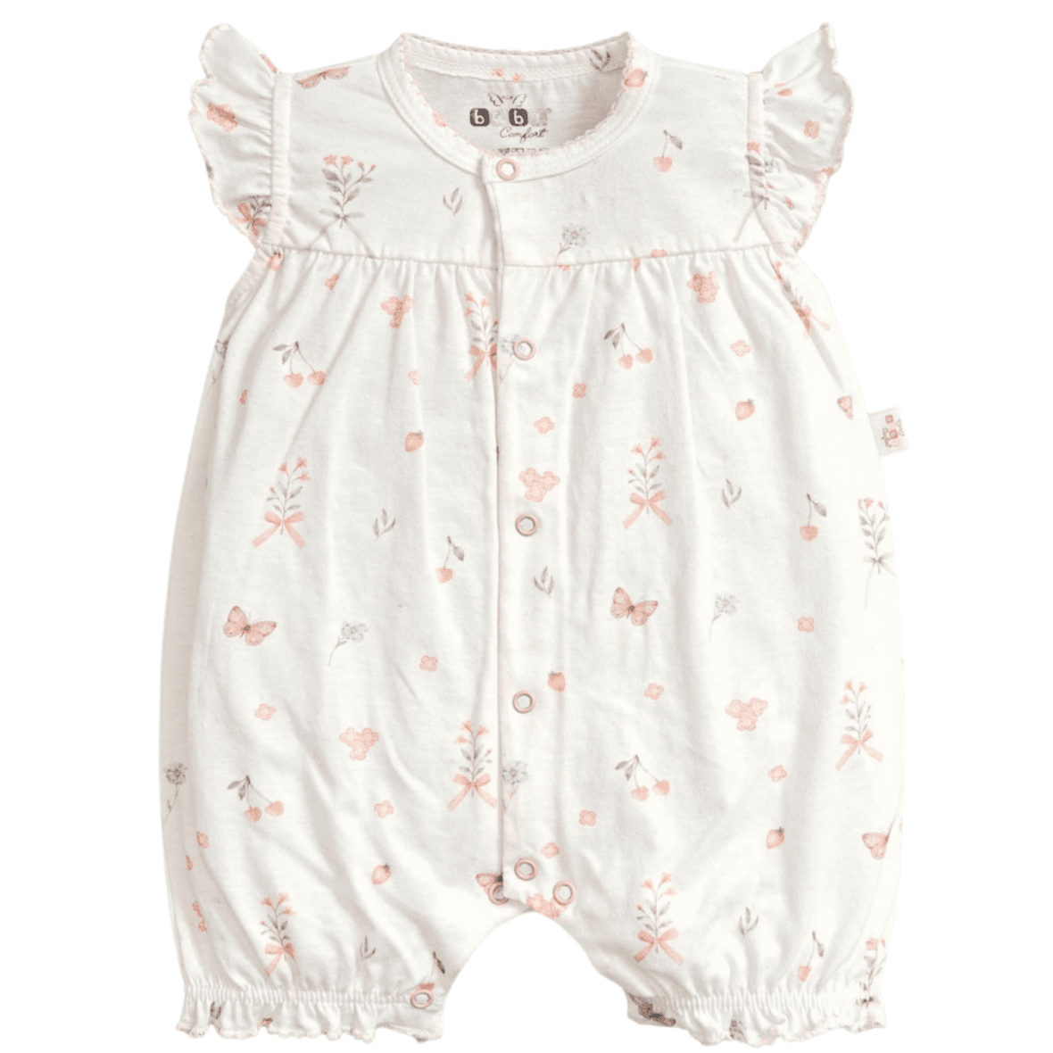 Macacão Curto Bebê Menina Floral Anjos Baby
