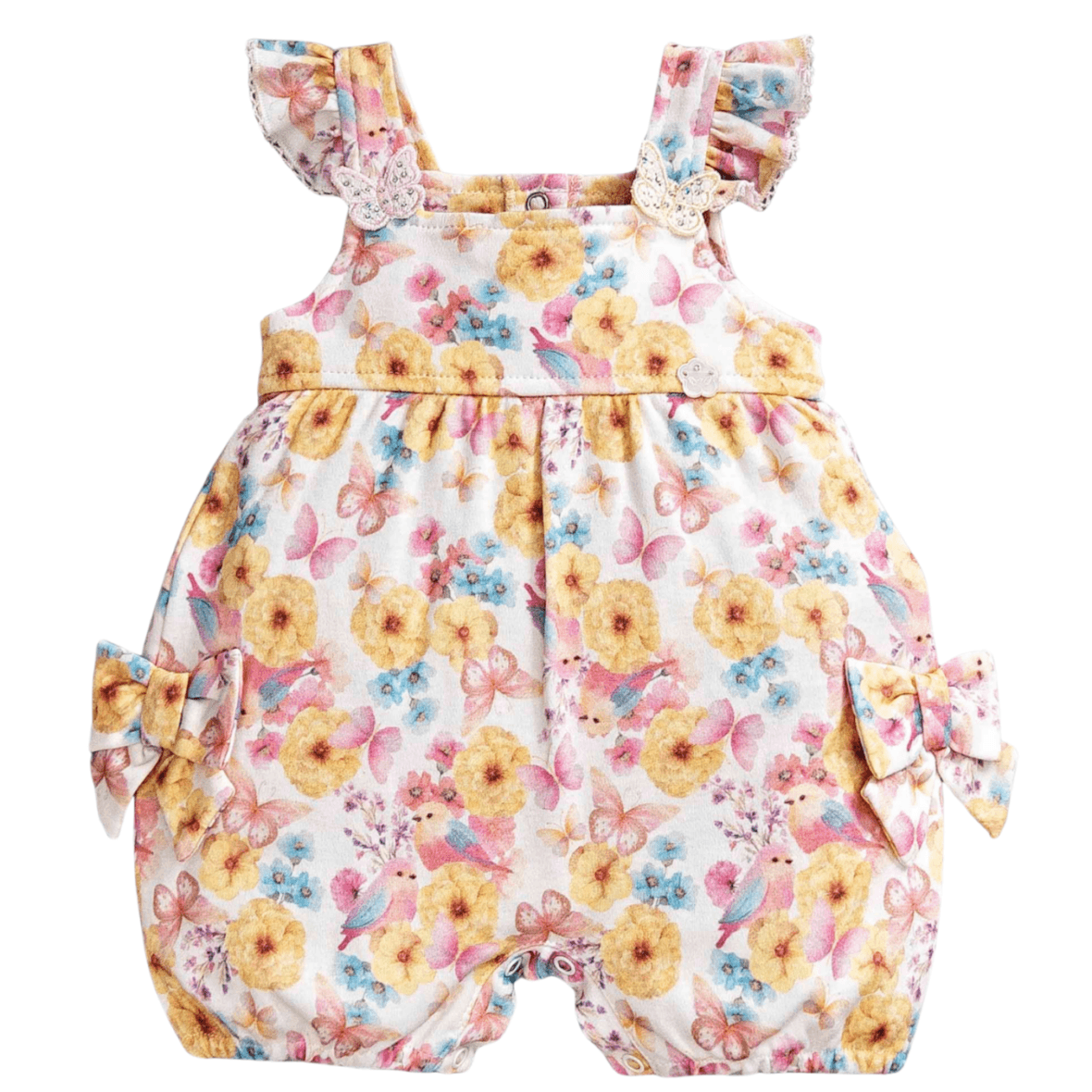 Macacão Curto Bebê Menina Floral Anjos Baby
