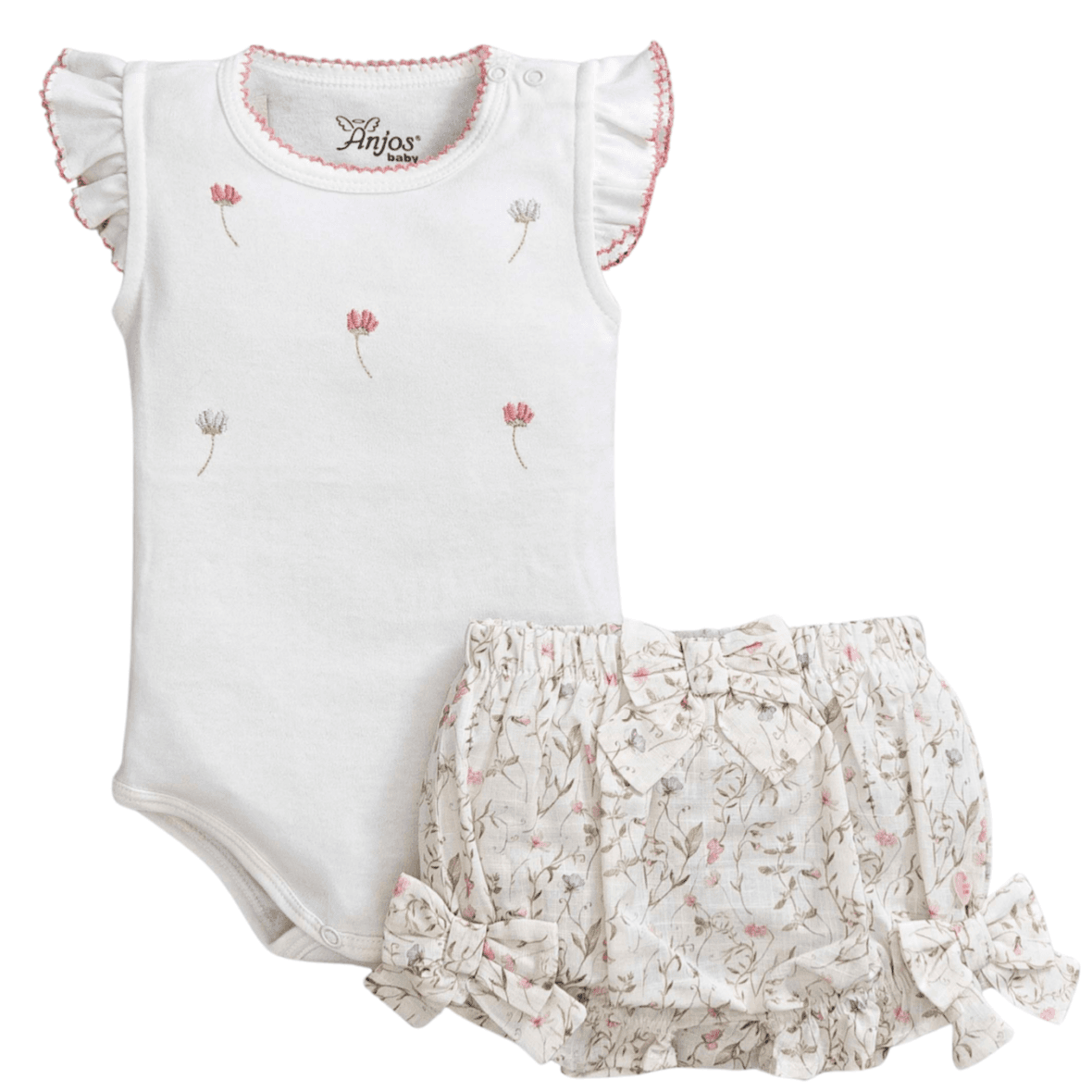 Conjunto Bebê Menina Body e Short Floral Anjos Baby