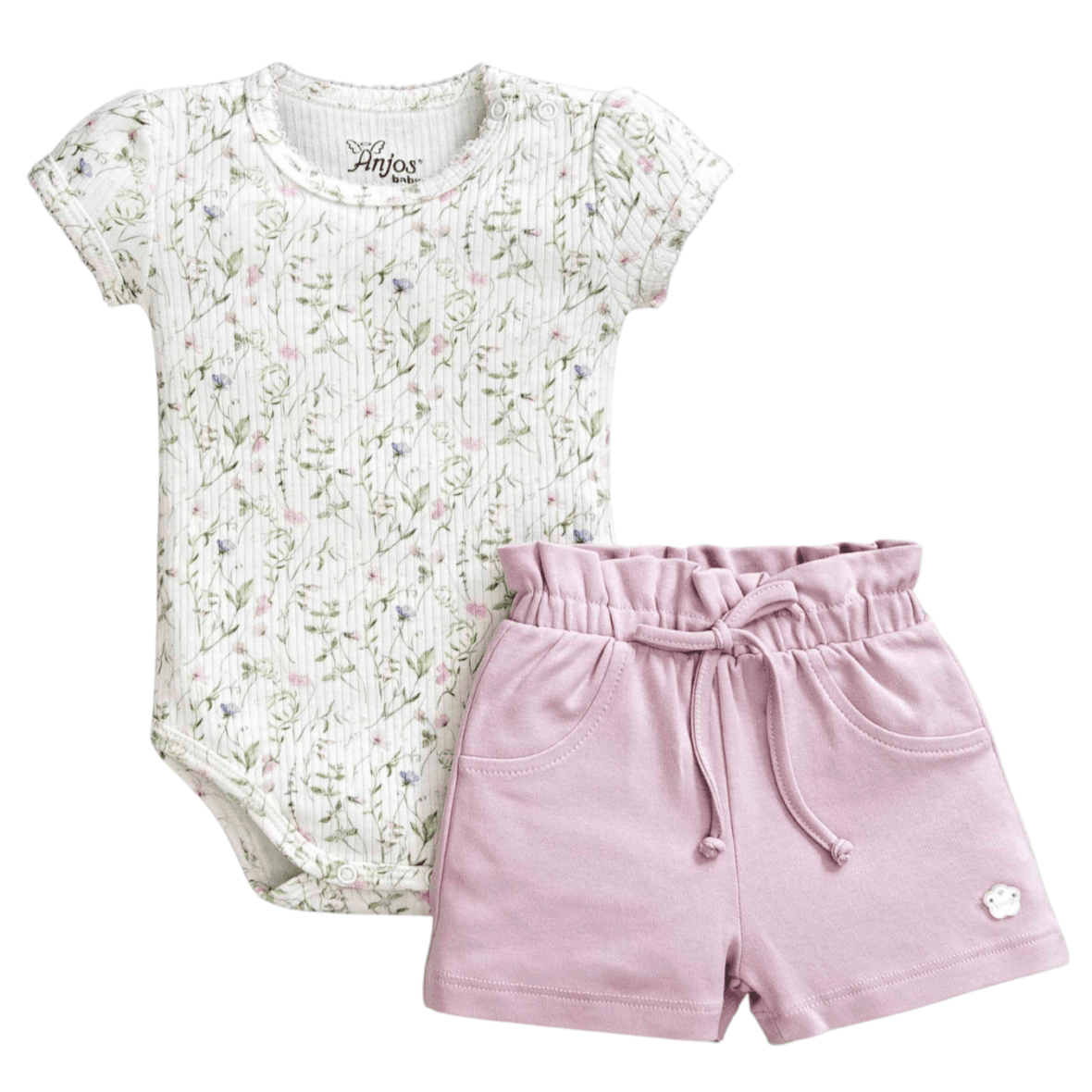 Conjunto Bebê Menina Body e Short Flores Anjos Baby