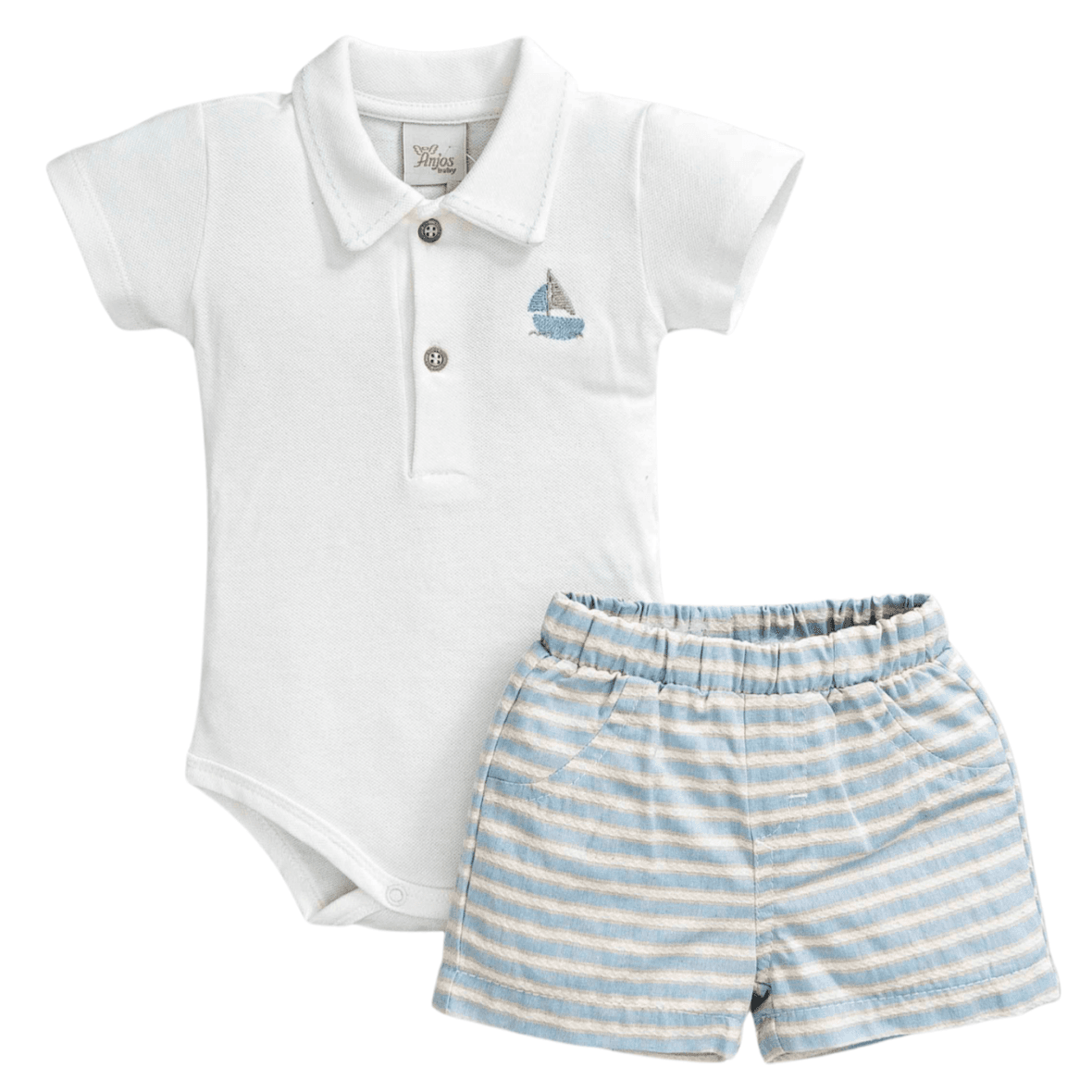 Conjunto Bebê Menino Body e Short Listrado Anjos Baby