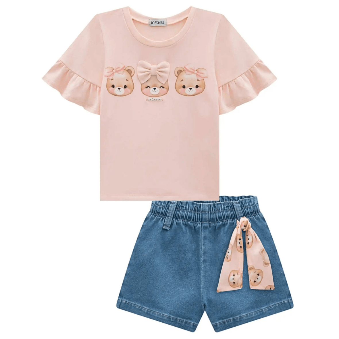 Conjunto Infantil Blusa e Short Jeans Infanti