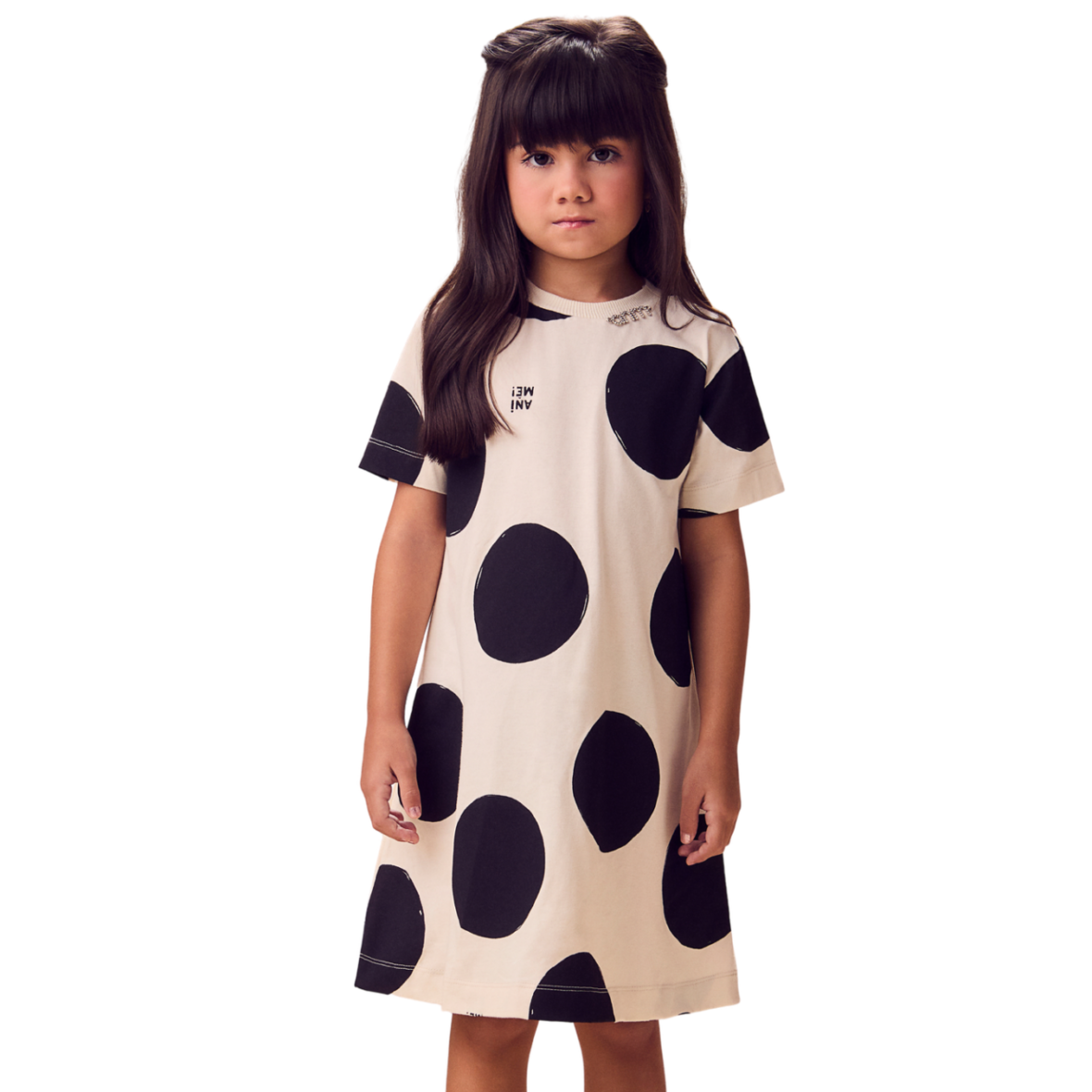 Vestido Infantil White and Black Maxi Poá Animê