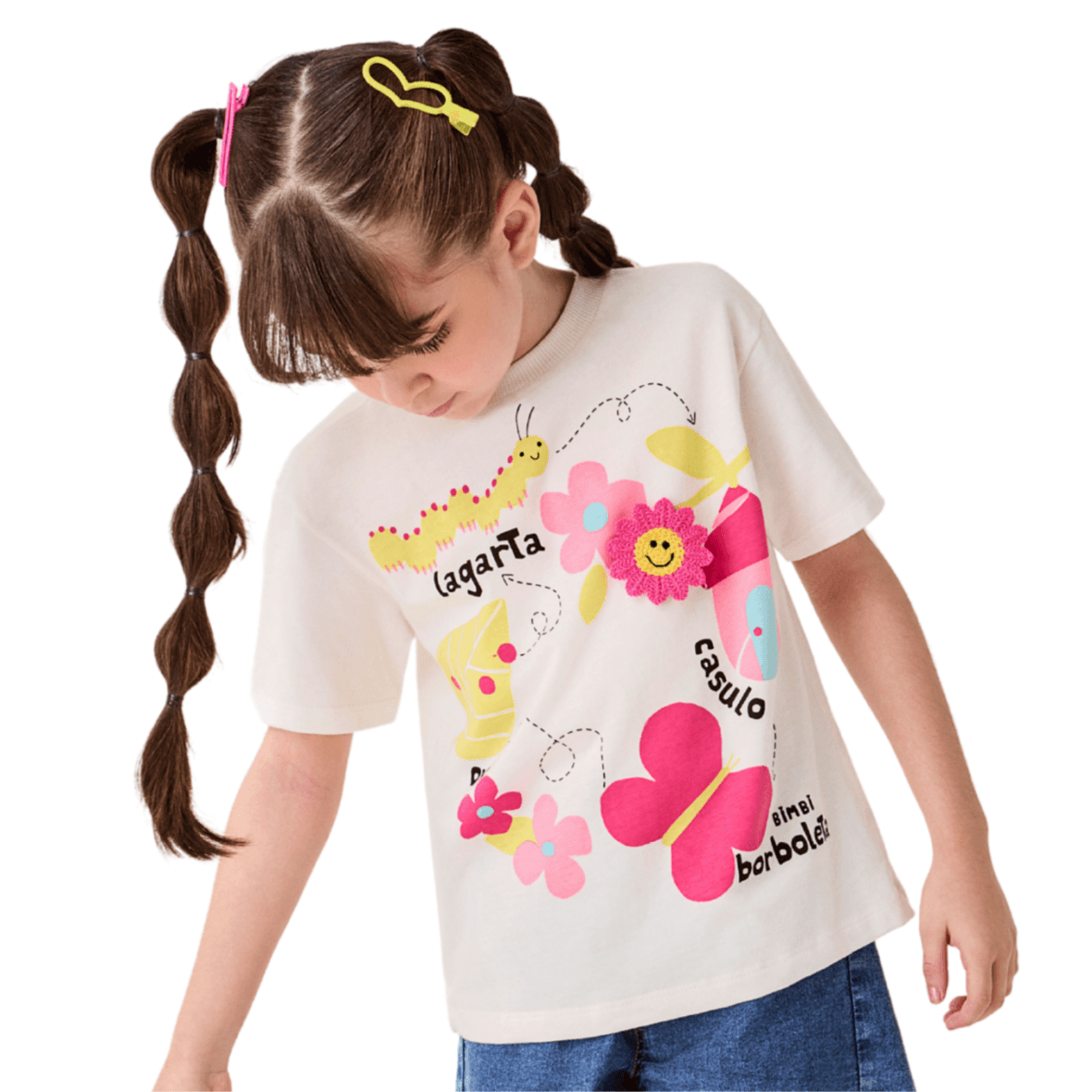 Blusa Infantil com Aplique de Flor Bordada Bimbi