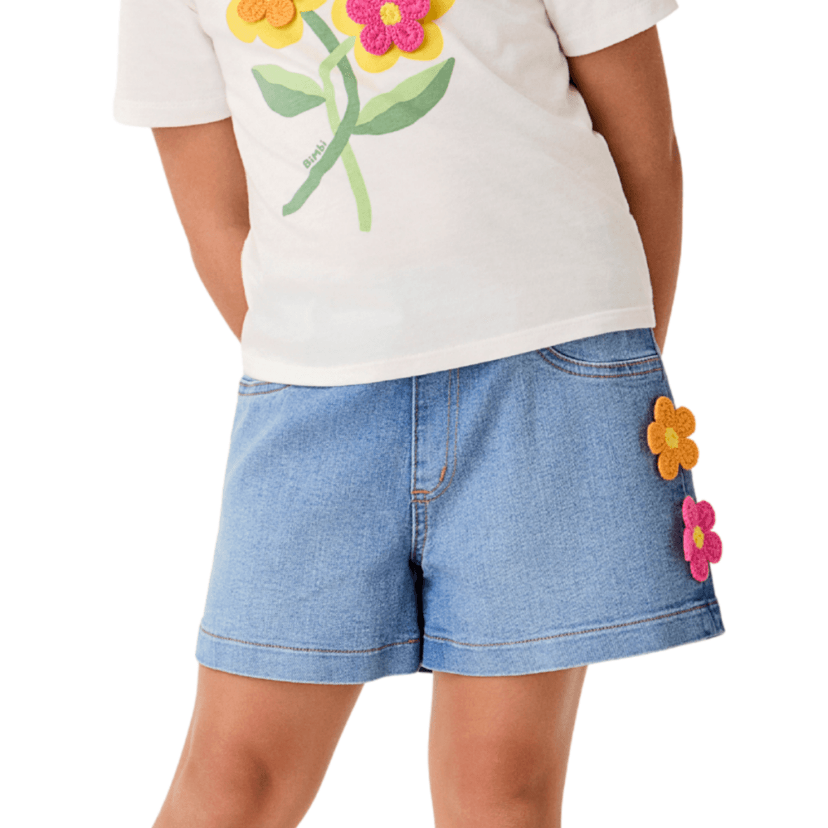 Short Jeans Infantil com Aplicação de Flores Bimbi
