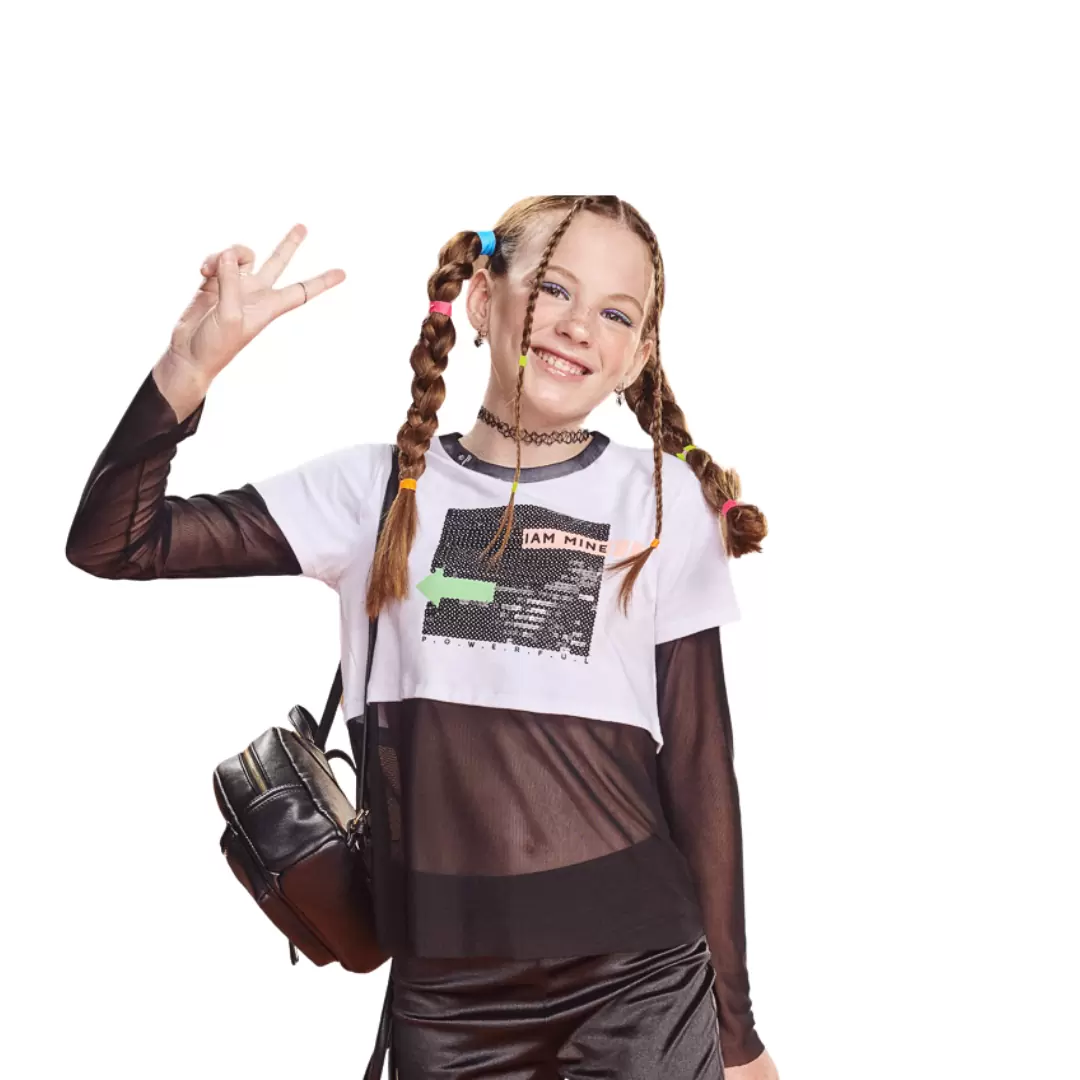 Blusa Juvenil Com Manga Tule I Am Authoria