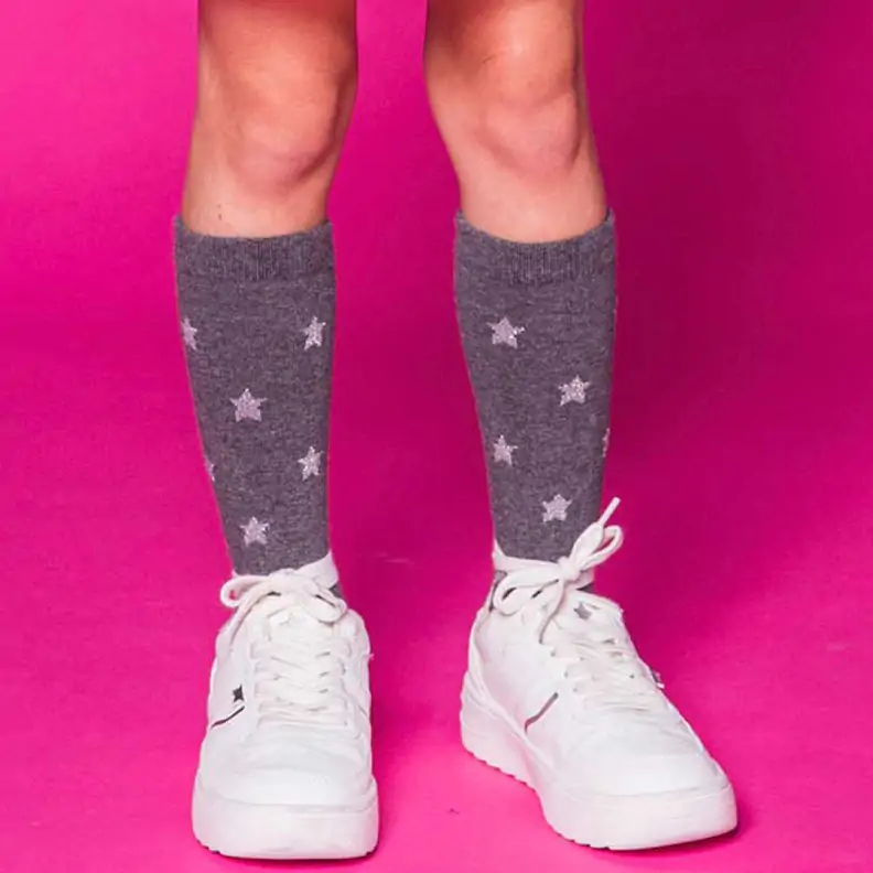 Meia 3/4 Infantil Cinza Estrelas Infanti