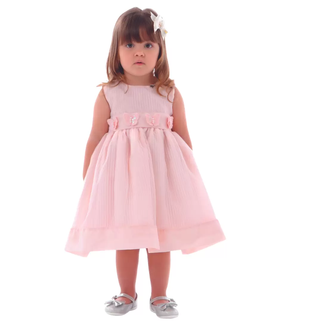 Vestido de Festa Infantil Salmão com Borboletas Cattai