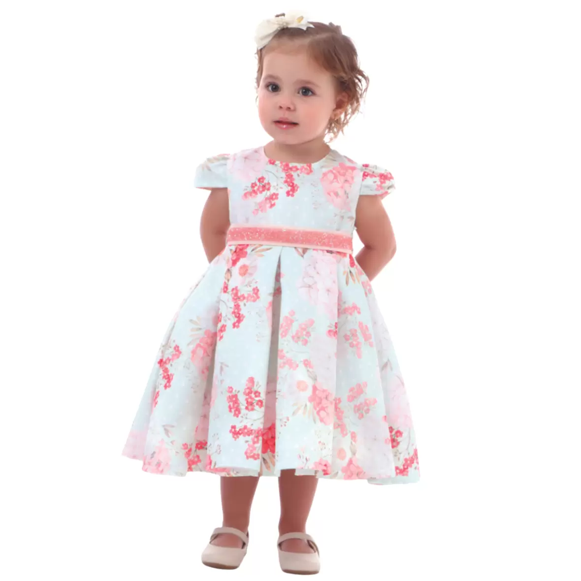 Vestido de Festa Infantil Floral com Cinto de Strass Cattai