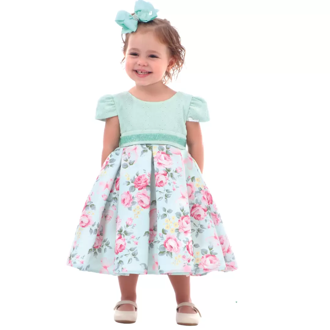 Vestido de Festa Infantil Floral Verde Cattai