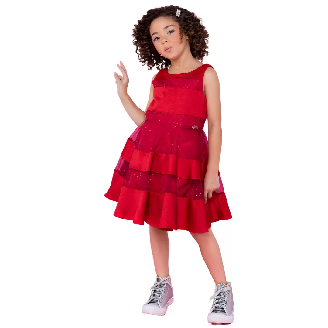 Vestido Infantil Vermelho Gabriela Aquarela
