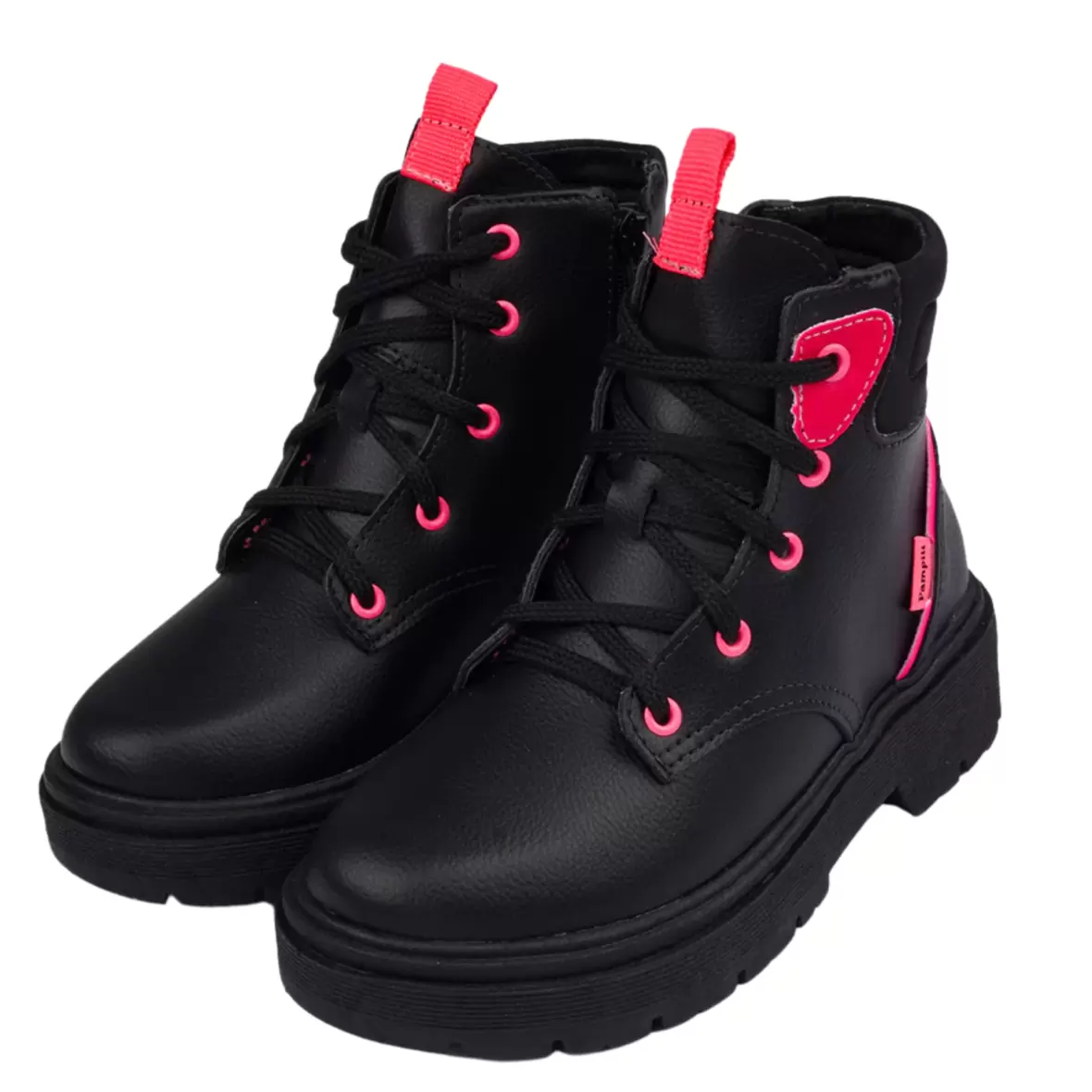 Bota Coturno Feminina Duda Preto e Pink Flúor Pampili