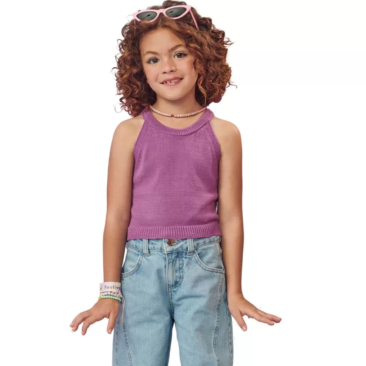 Cropped Infantil em Tricô Roxo Infanti