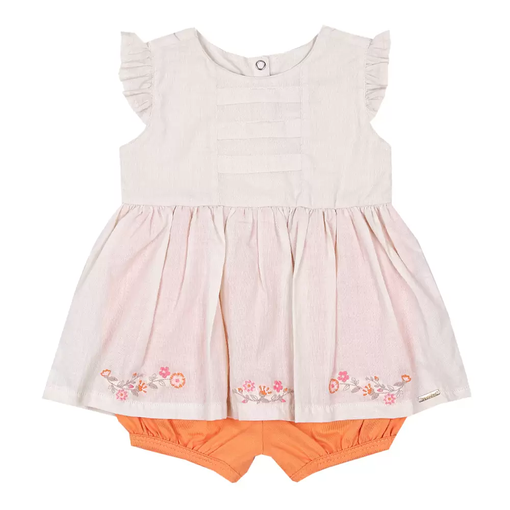 Macacão Vestido Curto Bebê Menina Bordado Paraíso