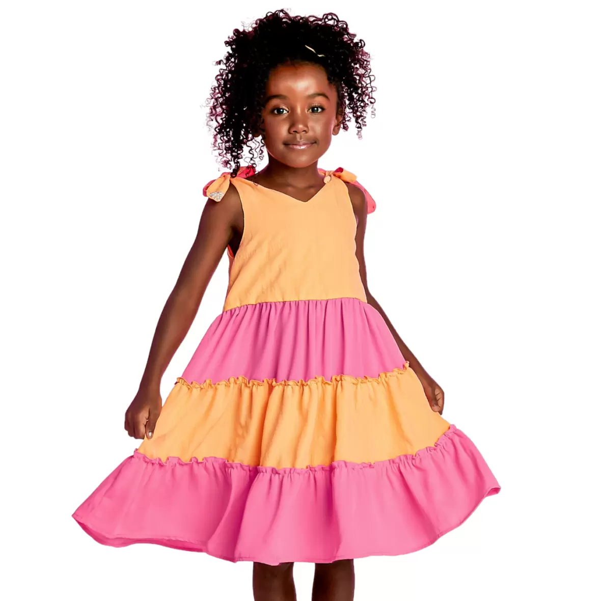 Vestido Infantil 3 Marias Pink e Laranja Gabriela Aquarela