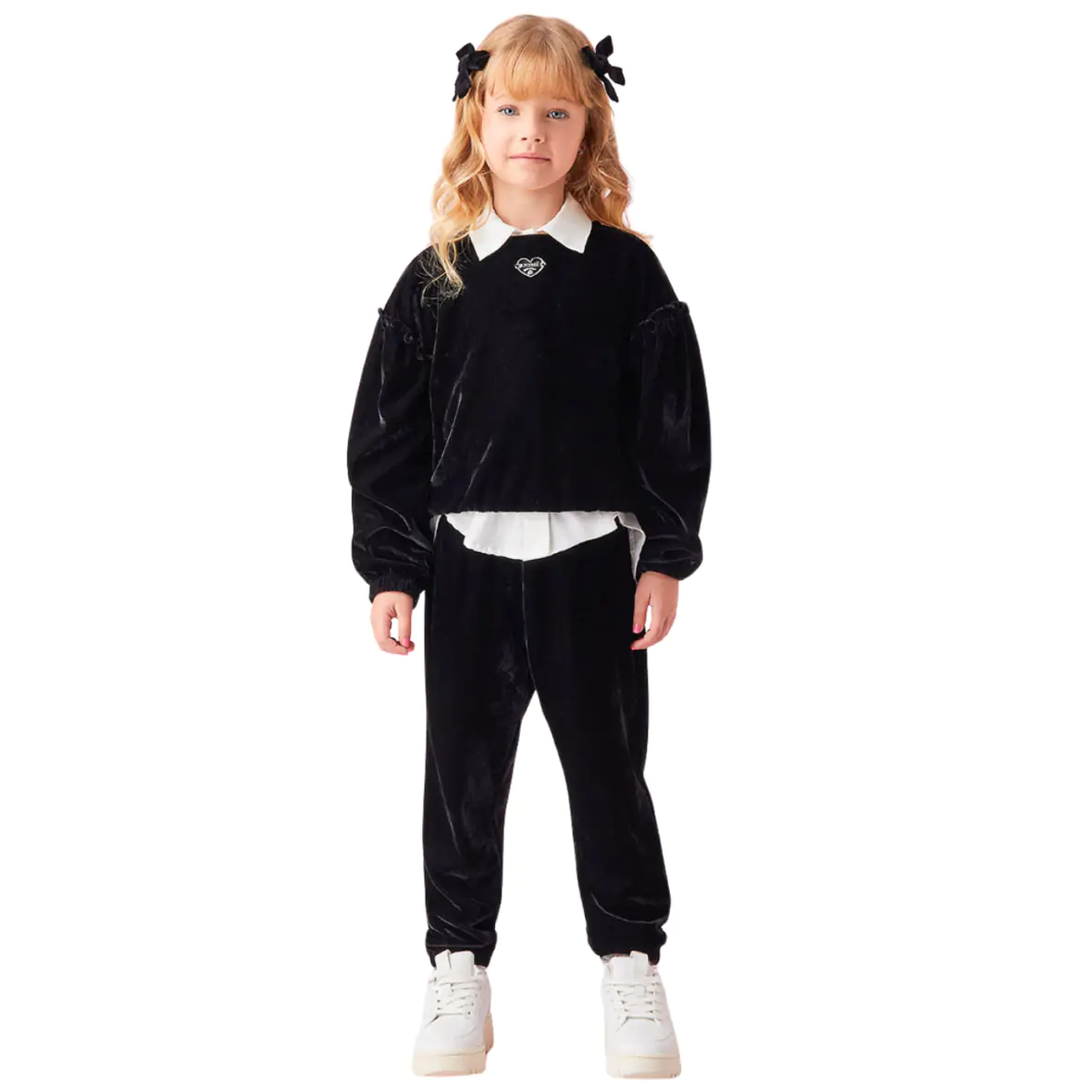 Conjunto Infantil de Veludo Preto Animê