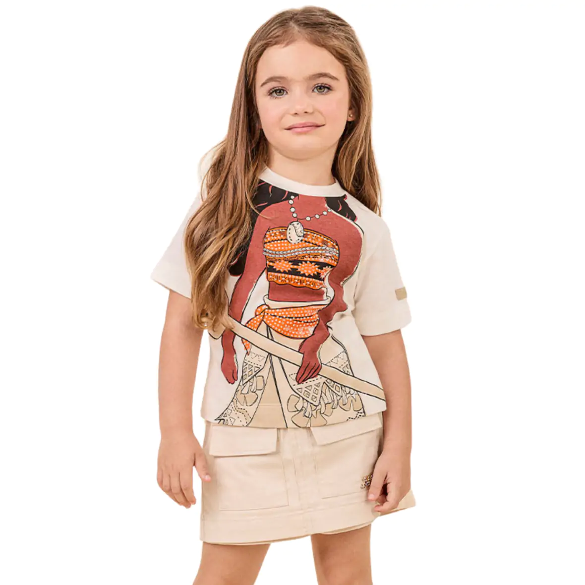 Blusa Infantil Off White da Moana com Strass Disney Animê