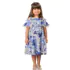 Vestido Infantil Azul de Azulejos da Disney com Babado Animê