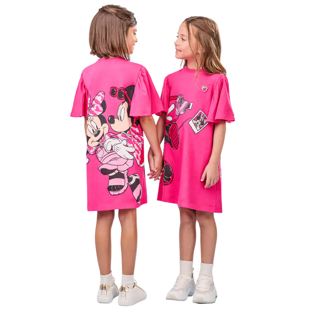 Vestido Infantil Pink com Estampa da Minnie Animê