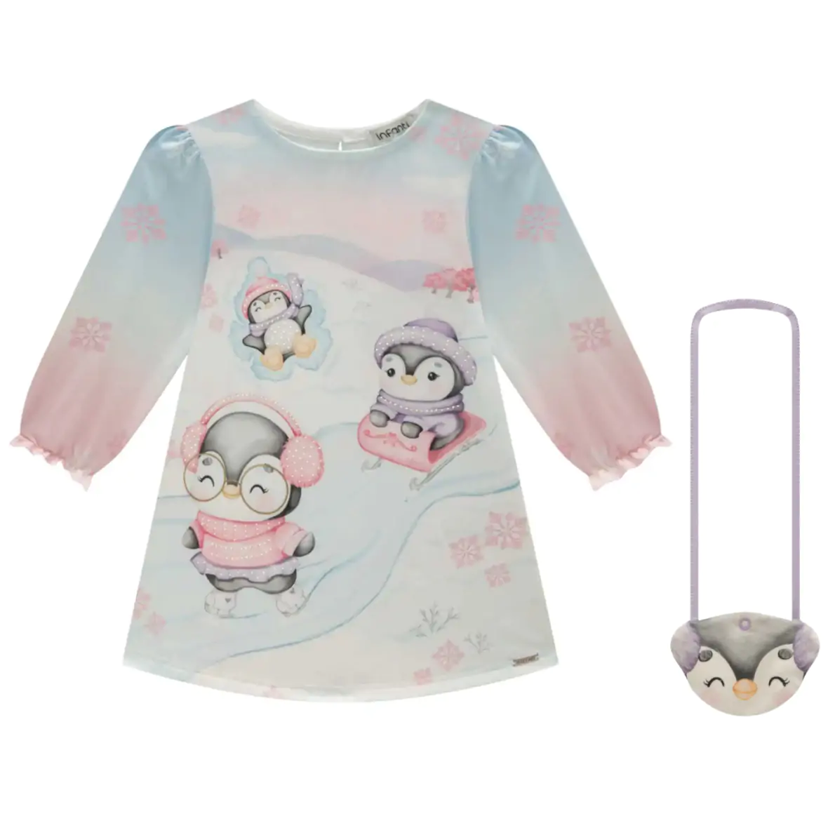 Vestido Infantil em Malha Comfy com Bolsa Infanti