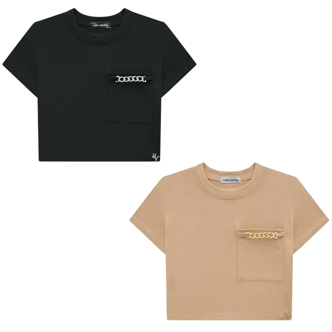Camiseta Cropped Juvenil em Malha Vic&Vicky