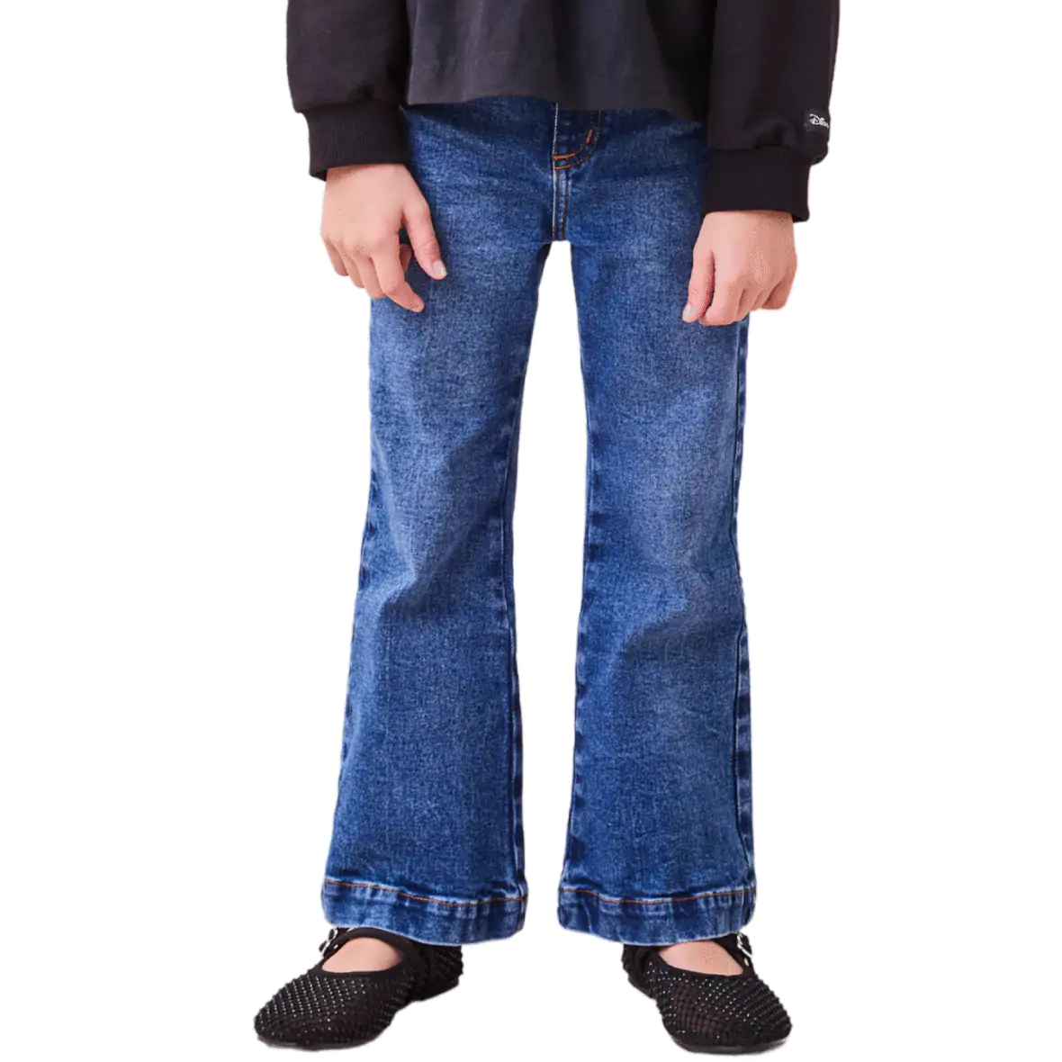 Calça Jeans Infantil Wide Leg com Pingente Animê