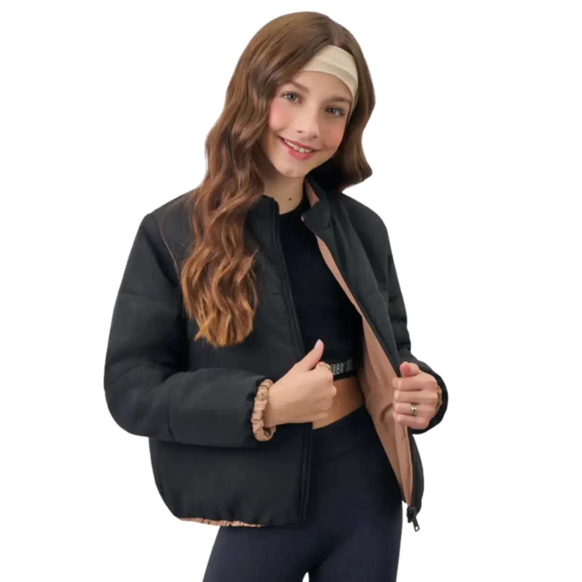 Jaqueta Juvenil Puffer Reversível em Nylon Vic&Vicky